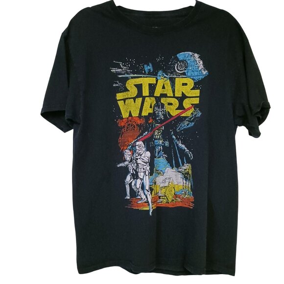 Star Wars Retro Graphic T-Shirt By Fifth Sun 100% Cotton Navy Blue Size L - Picture 1 of 6